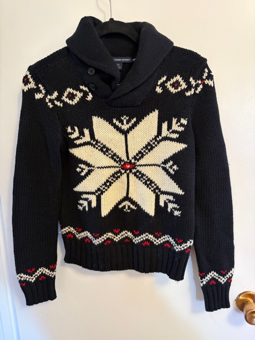 vintage Ralph Lauren Sport black snowflake shawl collar sweater size small